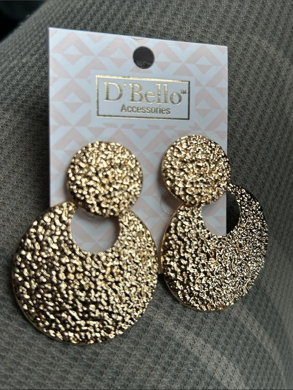 D'Bello Gold Textured Circle Drop Earrings